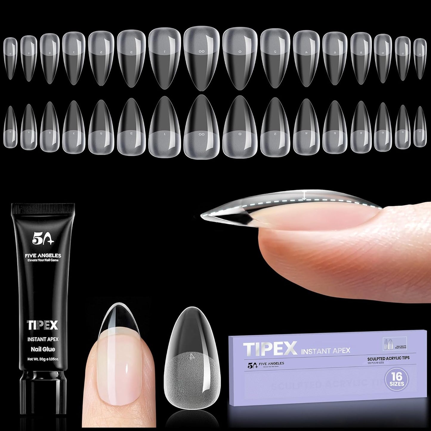 Instant Apex Nail Tips - Square Medium Gel Nail Tips with 15g Nail Glue | 128pcs, 16 Sizes, Thicker Acrylic Press-On Nails