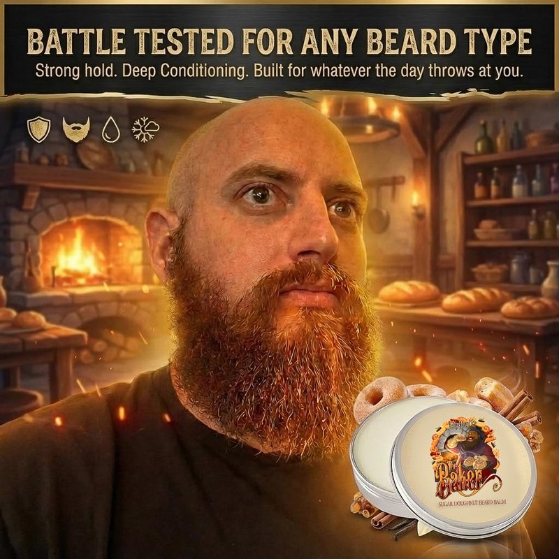 Fable Beard Co. Beard Balm - The Baker, Fresh Doughnuts, Warm Vanilla Sugar, Hint of Cinnamon Spice, Natural Beard Balm for Men with Jojoba & Argan Oils, Beard Conditioner, Made in USA (2 Fl Oz)