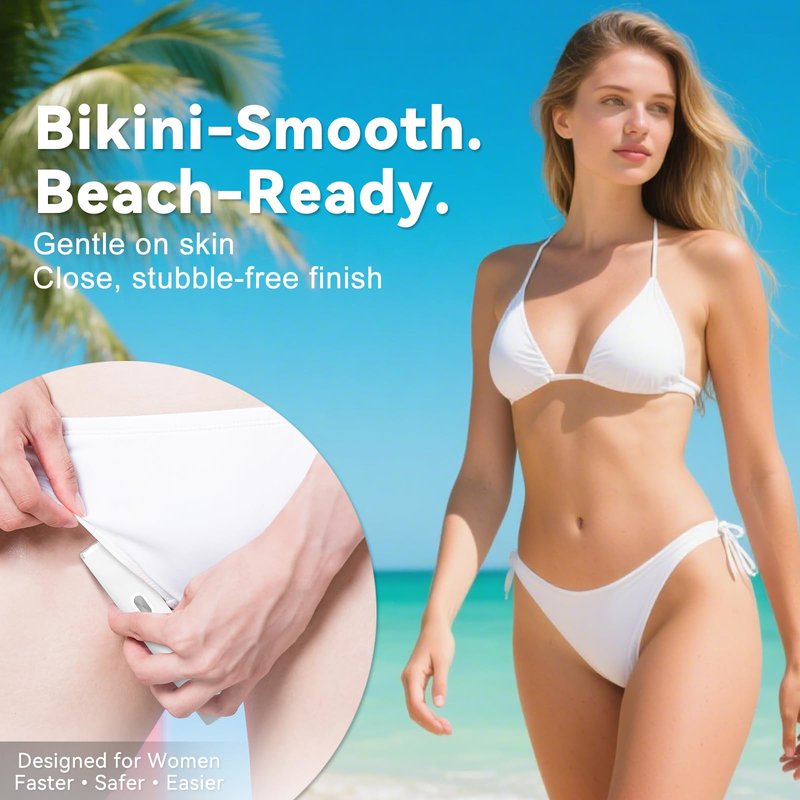 2-in-1 Bikini Trimmer for Women – Dual Head Electric Shaver for Pubic, Facial & Body Hair, IP67 Waterproof Razor with Stainless Steel Blades & Rechargeable Battery (Petal Pink + Pearl White)