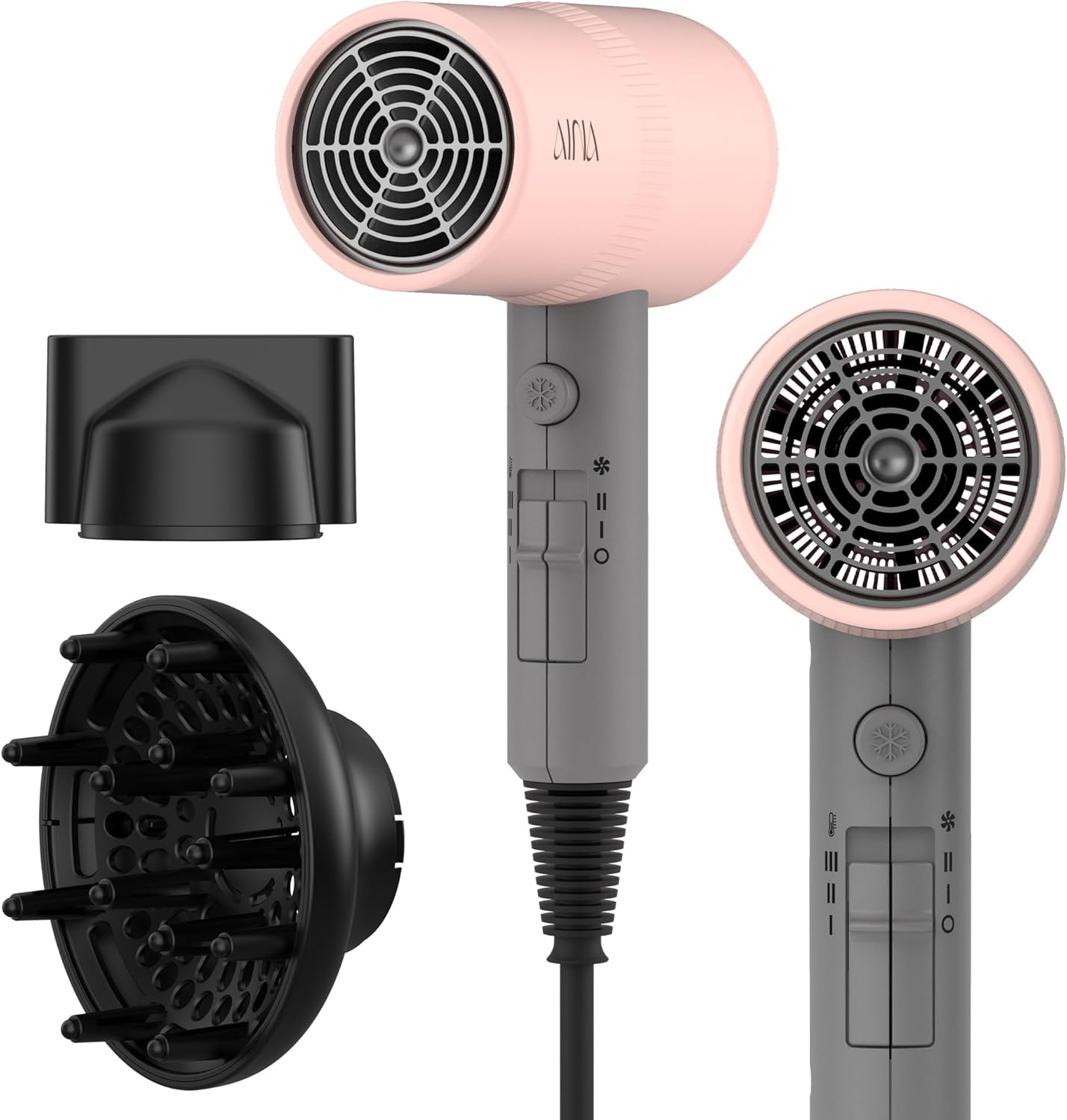 AINA Hair Dryer with Diffuser - Advanced Ionic Technology & Ceramic Coating | Fast Drying & Shine 110V (Purple)
