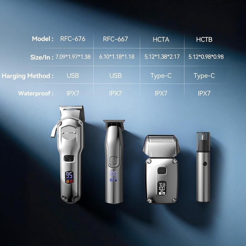 Hair Clippers for Men - Professional Cordless Trimmer Set | 4-in-1 with LED Display for Hair, Nose, Body, Bald Head