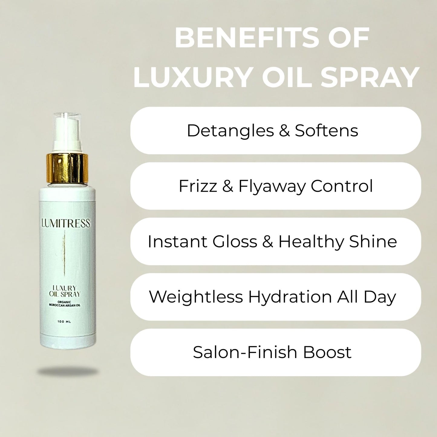 Lumitress Luxury Oil Spray, Ultra-Fine Hydrating Mist for Shine and Softness