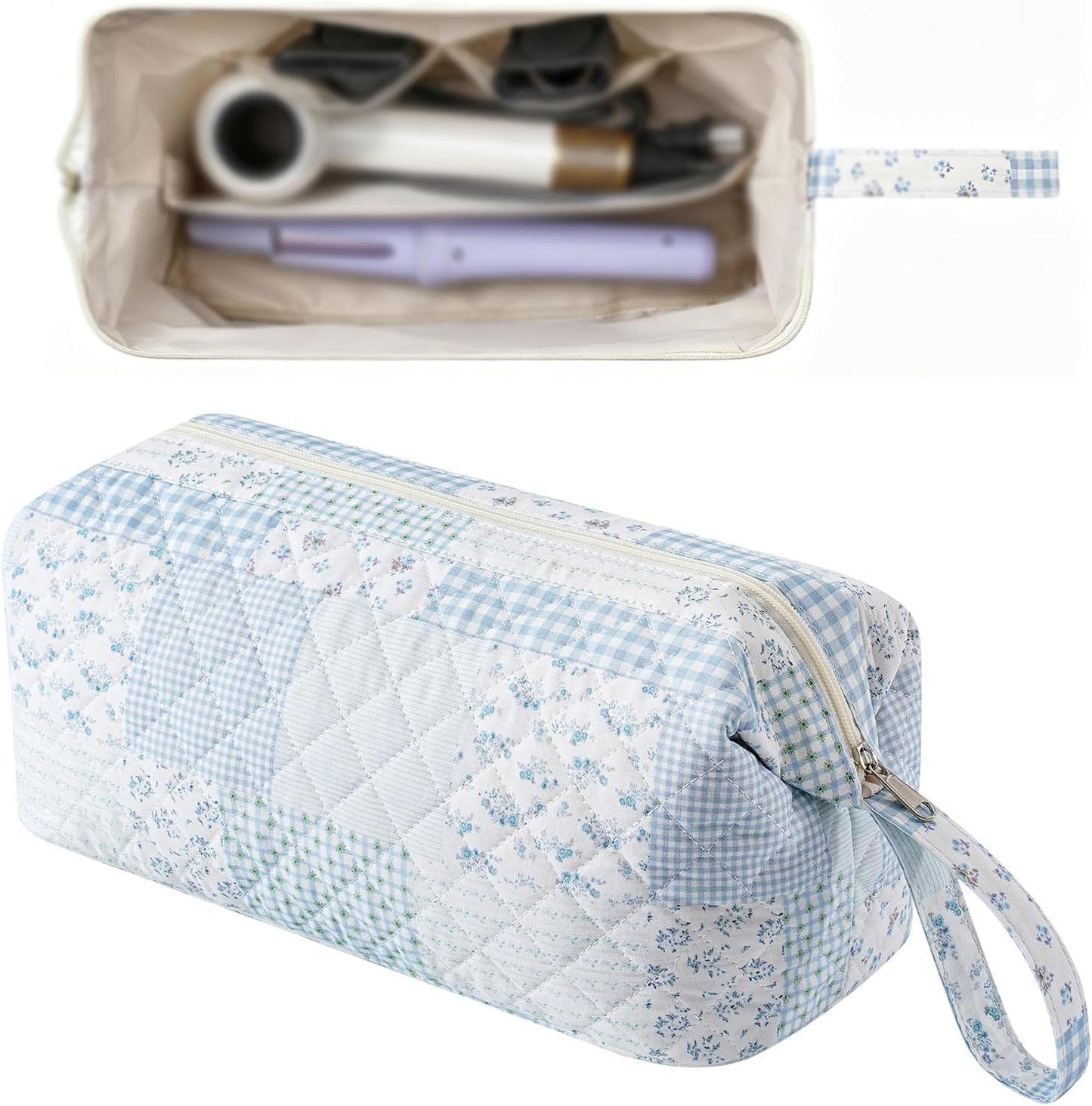 Large Quilted Hair Tools Travel Bag - Cute Dustproof Organizer for Hair Dryer & Curling Iron | Aesthetic Design