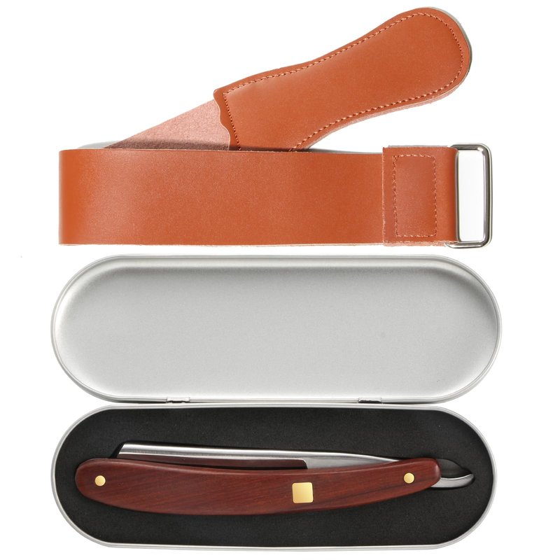 Straight Razors for Men with Wooden Handle and Premium Steel Blade - Complete Barber Razor Set with Leather Strop and Travel-Friendly Iron Box