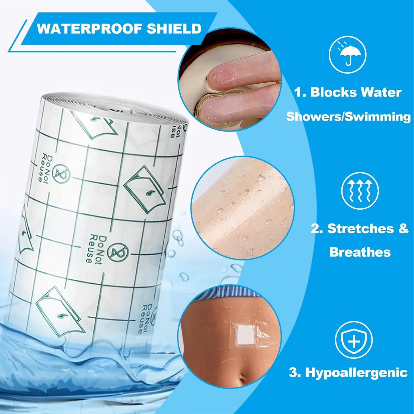Emalla Waterproof Tattoo Cover - 9 Rolls Second Skin Aftercare Bandage | 2", 4", 6" x 2.2 Yards for Healing & Swimming