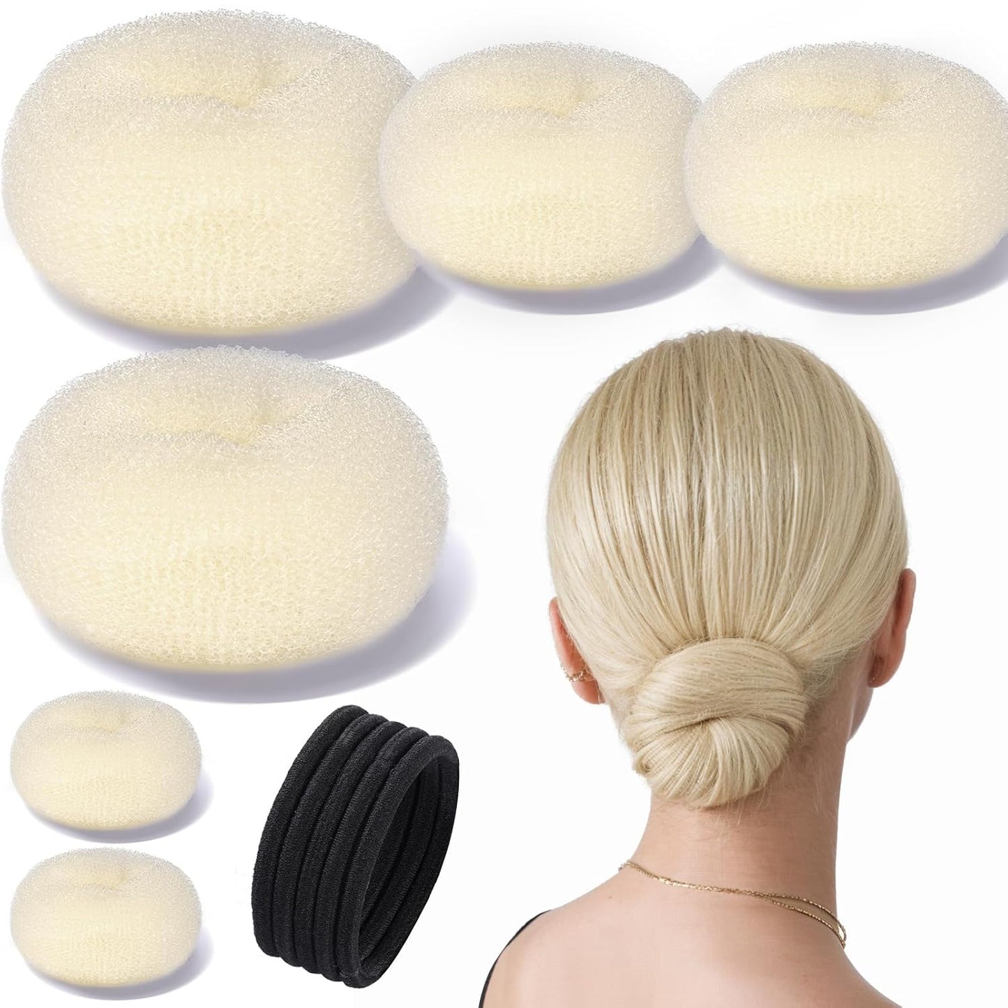 Donut Hair Bun Maker Set - Hair Bun Shaper with 3 Sizes & 5 Elastic Bands | Dark Brown Hair Accessories for Girls