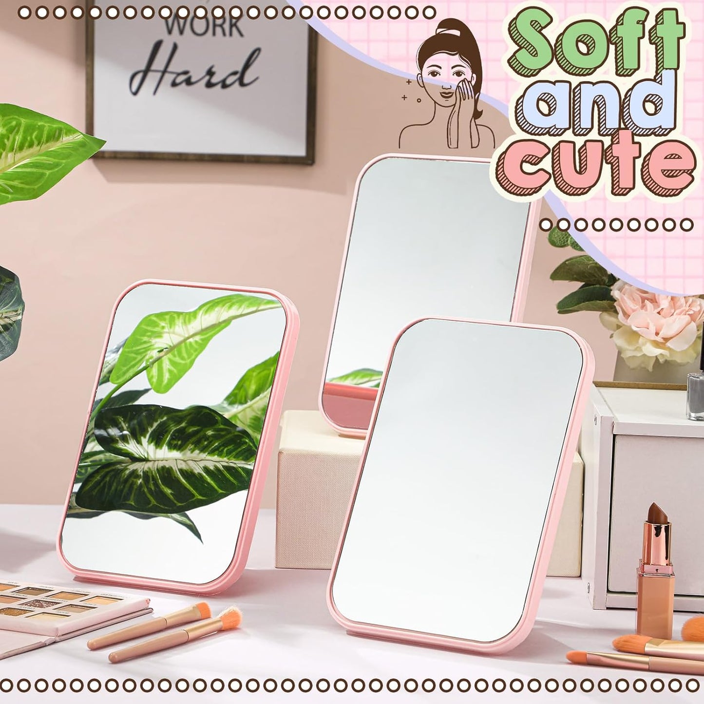 DoubleFill 6 Pcs Spa Party Mirror Set - Makeup Mirrors for Sleepover Favors | Pink
