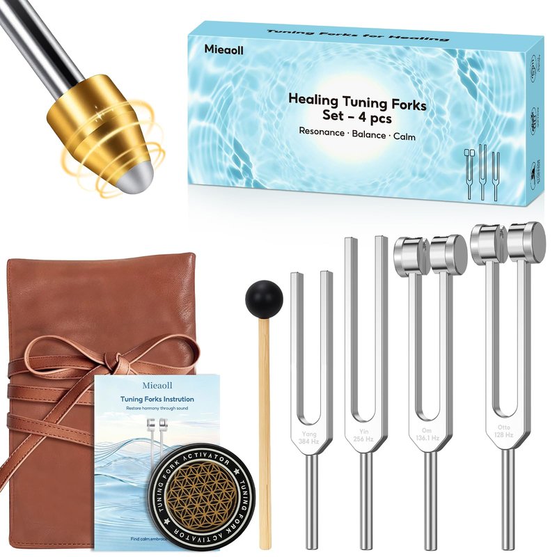 Tuning Forks for Healing, 128Hz 136Hz 256Hz 384Hz Tuning Fork Set for Meditation, Yoga and Chakra Energy Therapy, Perfect Healing Gift for Mom or Girlfriend on Mother's Day, Birthday