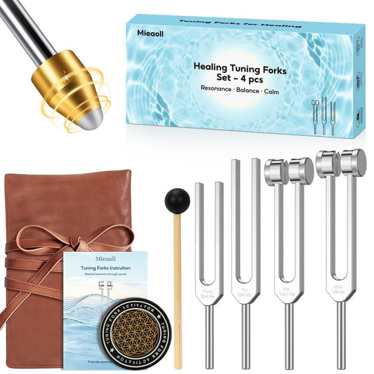 Tuning Forks for Healing, 128Hz 136Hz 256Hz 384Hz Tuning Fork Set for Meditation, Yoga and Chakra Energy Therapy, Perfect Healing Gift for Mom or Girlfriend on Mother's Day, Birthday