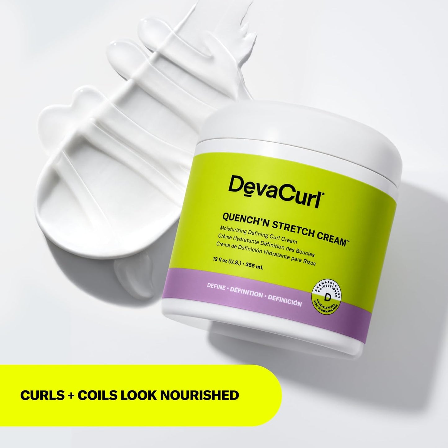DevaCurl Quench'n Stretch Cream - Moisturizing Curl Defining Cream | Non-Crunchy, Non-Stiff Formula