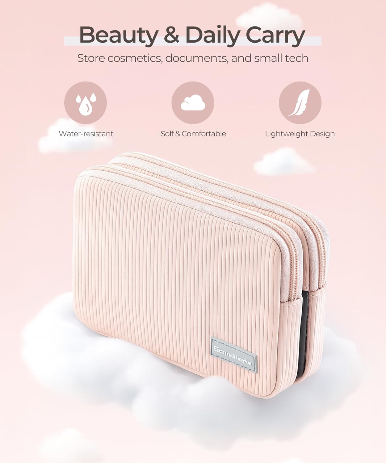 Preppy Makeup Bag - Double Detachable Cosmetic Organizer | Clear Portable Travel Pouch for Beauty & Tech Essentials