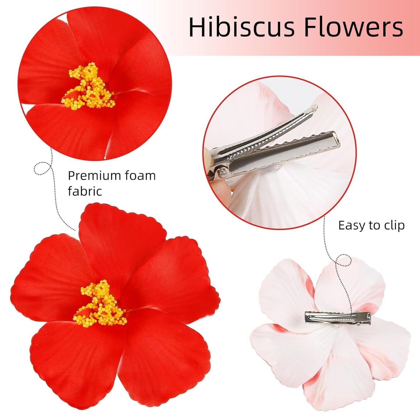 Hawaiian Hair Clips - 5PCS Artificial Flower Plumeria Claw Clips for Wedding & Beach Party | Hibiscus Design