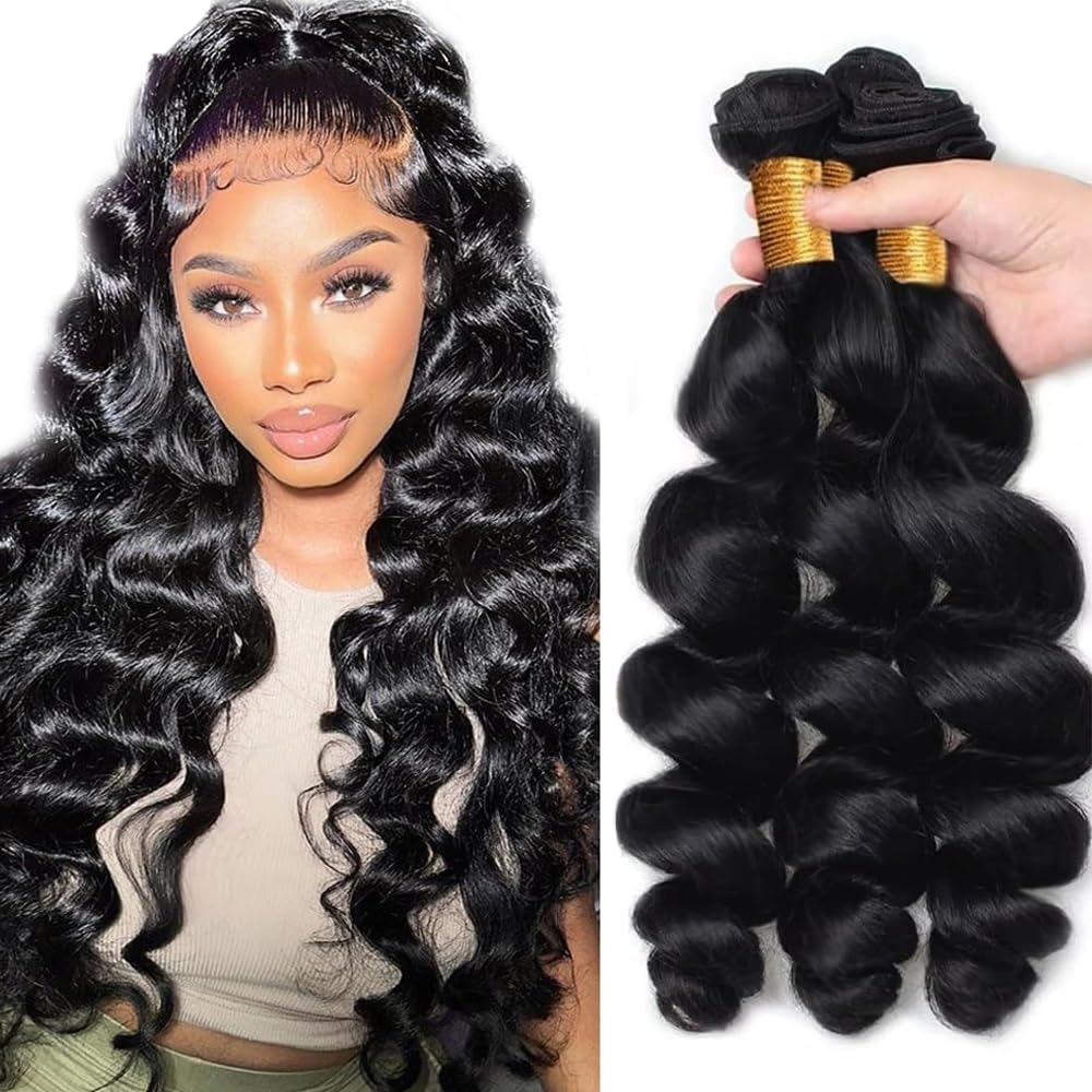 28 30 32 inch WuvuSnm Loose Wave Bundles Human Hair #1B Body Wave Bundles Human Hair Brazilian 8A Quick Weave Bundle 300g