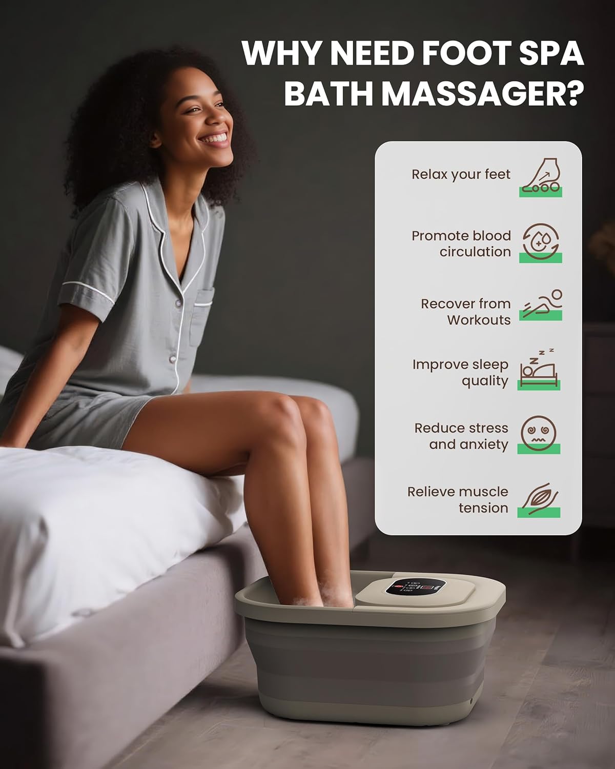 Heycool Collapsible Foot Spa - Bubble Bath Massager with 8 Rollers | Relaxation & Stress Relief