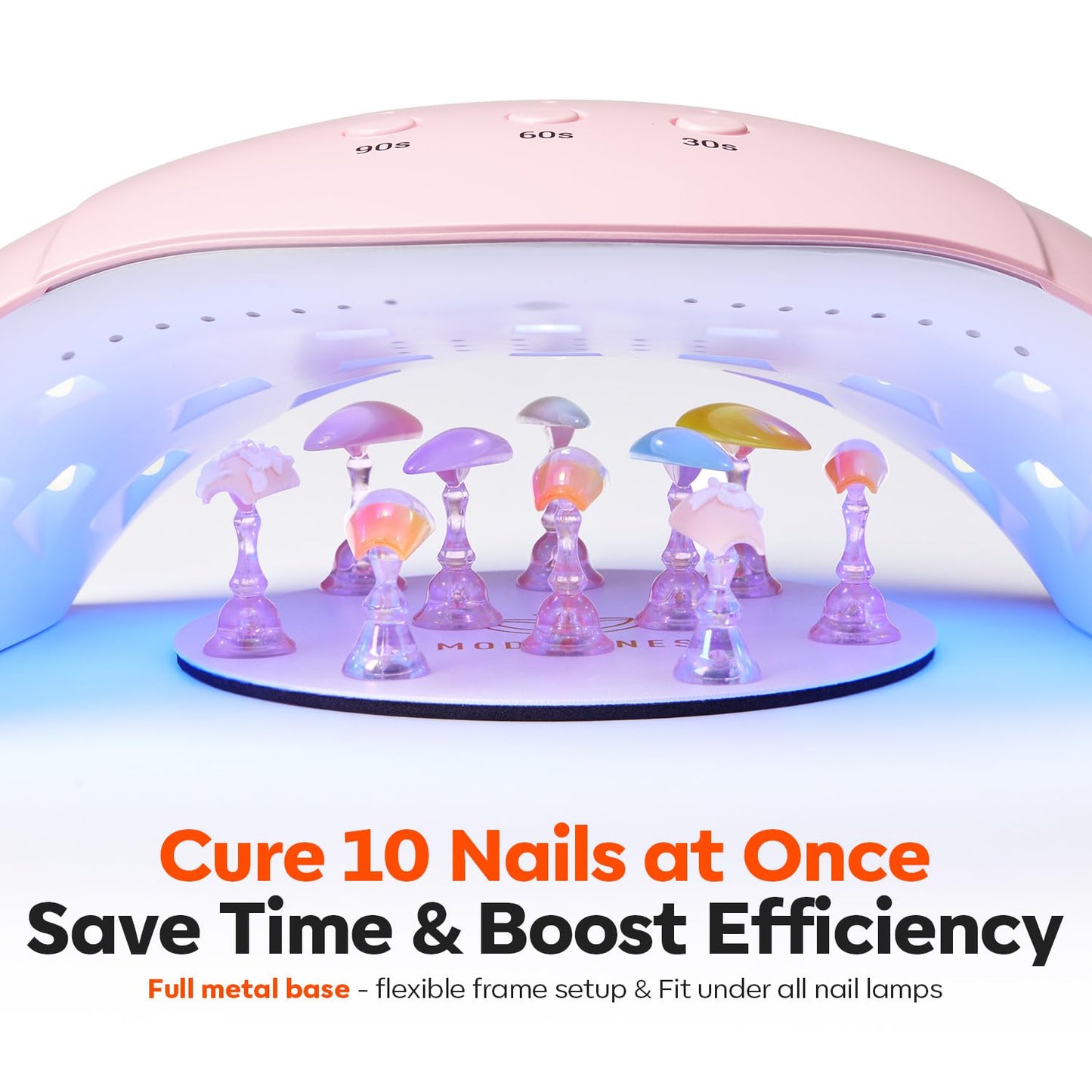 Modelones Nail Stand Set, Magnetic Press On Nails Holders Aurora Pink Plus Kit Standard Pinky Nail Stands for False Nail Tips Practice Round Metal & 2 Heart Display Bases 200PCS Sticky Tabs Nail Art