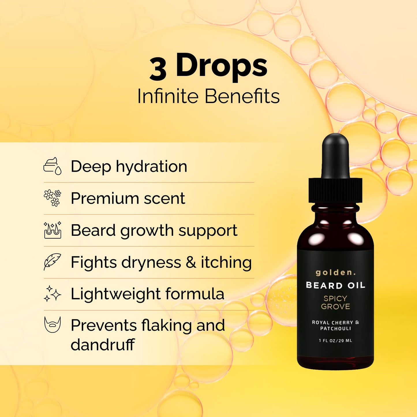Golden Grooming Beard Oil for Men - Natural Beard Conditioner with Sweet Almond, Golden Jojoba & Argan Oil - Hydrating Beard Softener with Vitamin E - Spicy Grove, 1oz