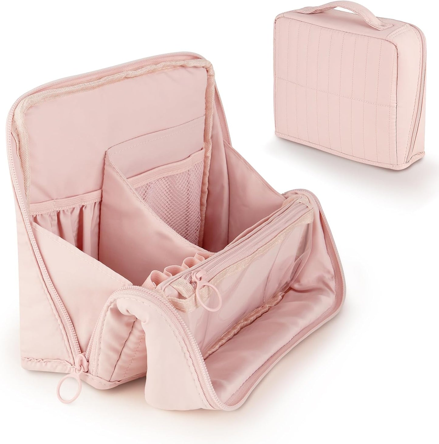 Standing Makeup Bag - Large Capacity Travel Toiletry Organizer with Multiple Compartments | Pink