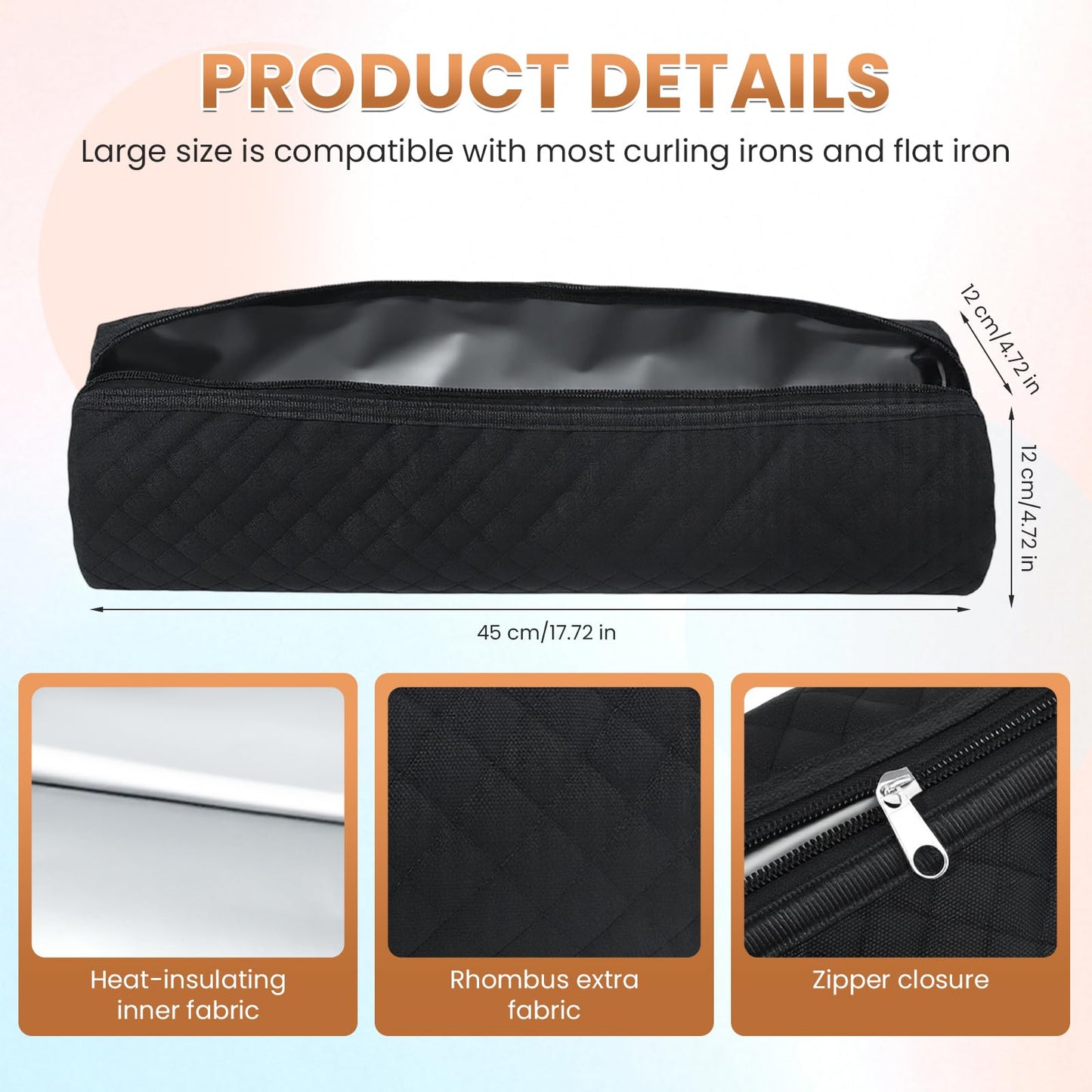 ASTONFOG Hot Hair Tools Organizer Bag, Heat Resistant Travel Hair Tools Storage Bag for Curling Irons, Flat Irons, Hair Dryer, Hair Straighteners and Styling Tools(Black, 17.7" x 3.9" x 3.9")