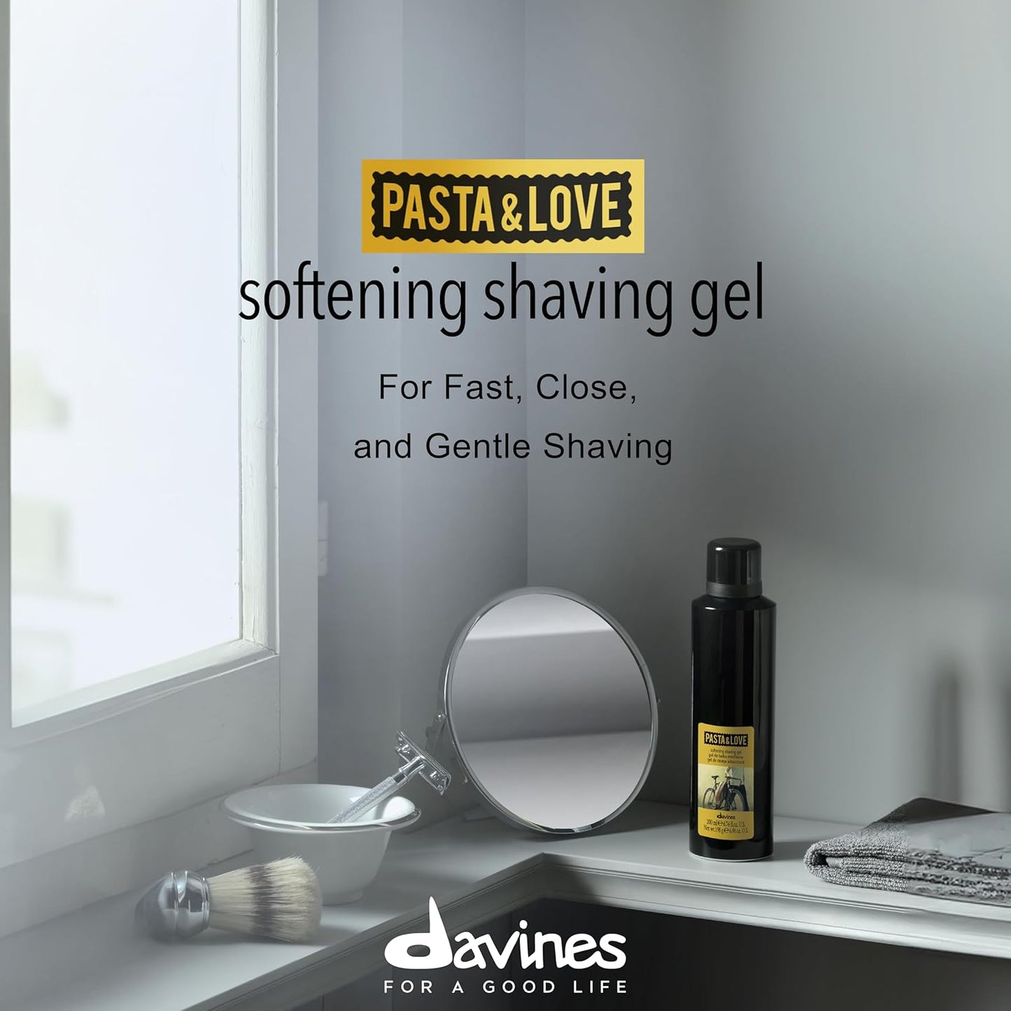 Davines Softening Shaving Gel - Rich Lather for Close, Comfortable Shave | Protects Skin from Razor Burn, 6.76 Fl Oz