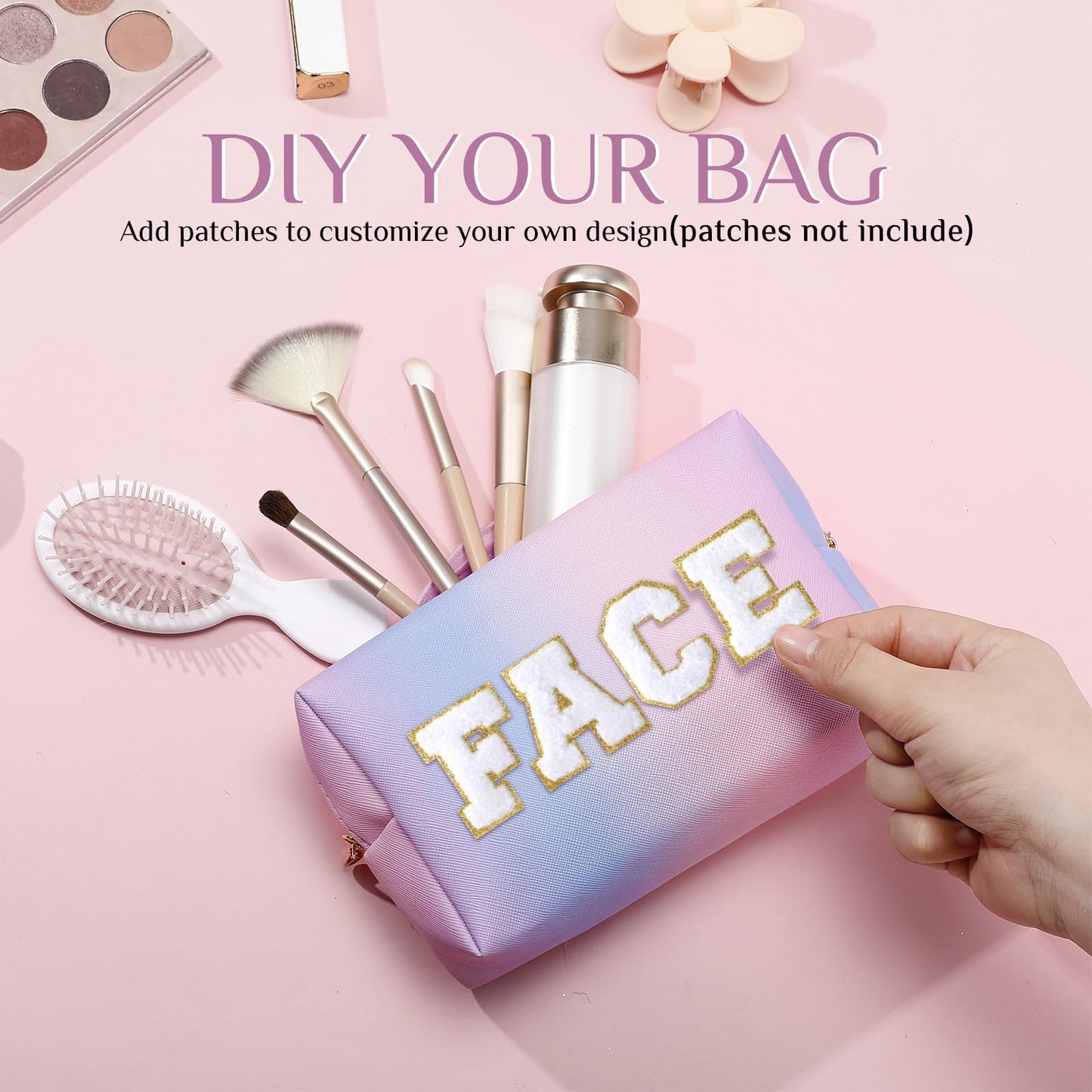Sanwuta 9 Pcs Makeup Bags Bulk PU Double Zippers Cosmetic Bag Makeup Toiletry Small Pouch Portable Travel Organizers Case for Women Bridesmaid Proposal Gifts(Laser Purple)
