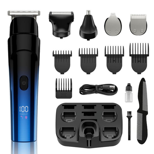 RUIBO Beard Trimmer for Men, 5-in-1 Cordless Hair Clipper Kit with Foil Razor, Waterproof Body, Nose & Ear Groomer, Precision Trimming for Beard, Hair & Body Care (Blue)