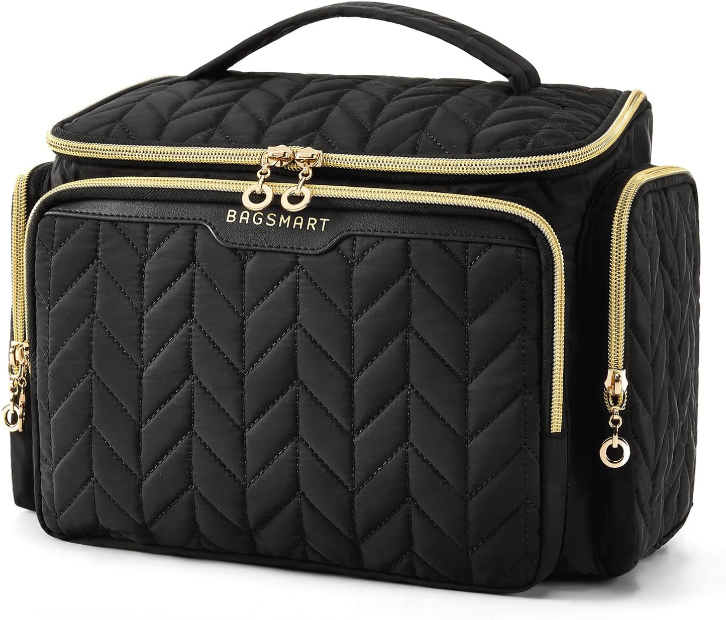 Travel Toiletry Bag - Large Wide-Open Makeup Organizer with Handle | Black