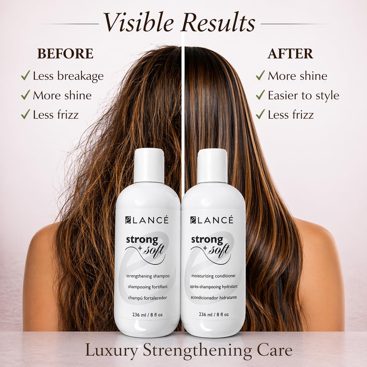 Hair Growth & Repair Shampoo and Conditioner Set with Rosemary, Minoxidil, Biotin, Argan & Keratin – eLANCÉ Strong + Soft – Anti Hair Loss, Frizz Control, Deep Hydration, Salt Free, 16 fl oz