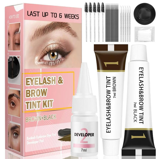 Eyelash & Eyebrow Color Kit,2 in 1 Professional Lash & Brow Color Kit Lash Color Kit with Brush Long Last Effect Up to 6 weeks,Natural,Safe & Easy