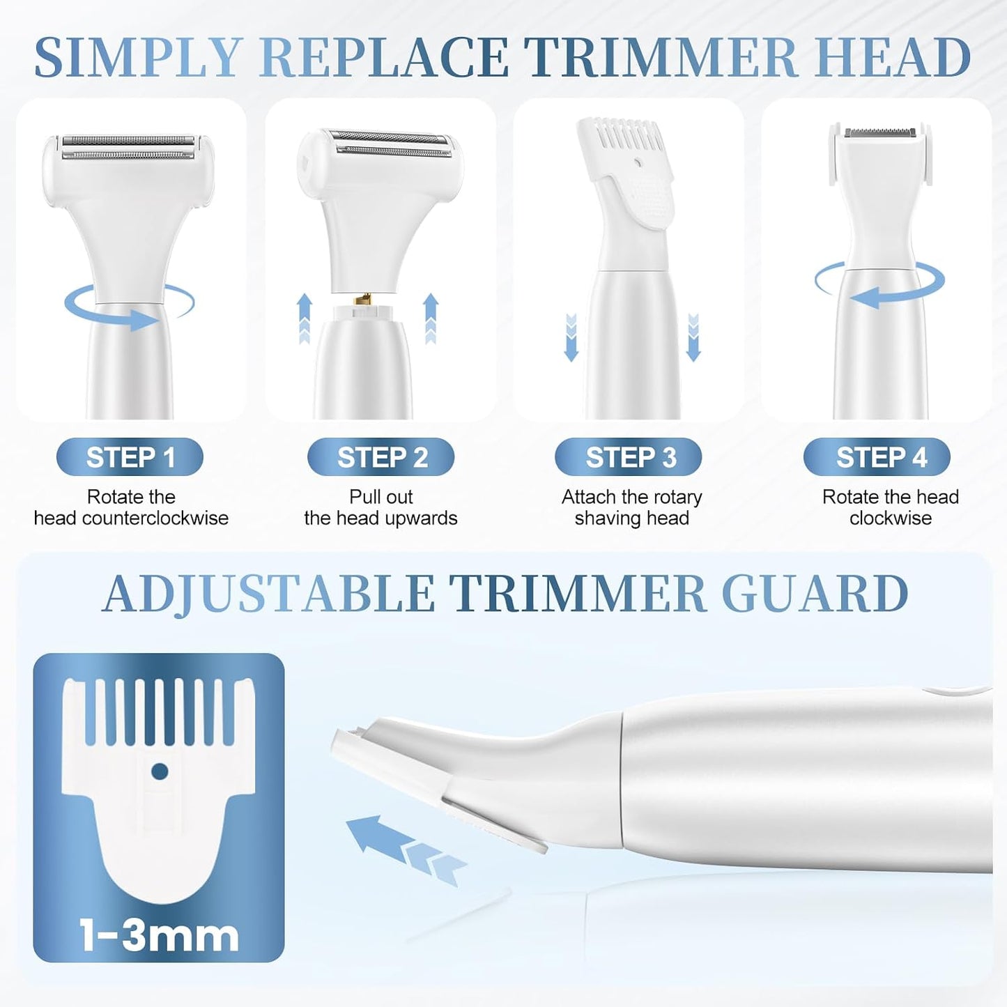 5 in 1 Bikini Trimmer for Women - Cordless Waterproof Electric Shaver | Rechargeable Body Hair Remover for Face, Arms, Legs