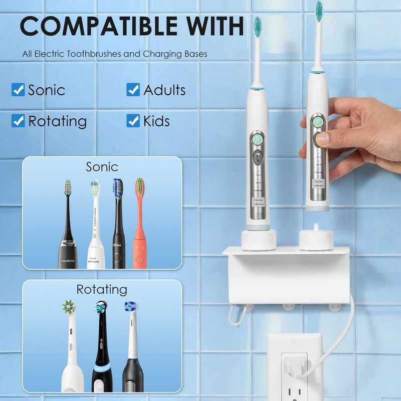 OAPRIRE Electric Toothbrush Holder for Bathroom, Acrylic Electric Toothbrush Holder Wall Mounted Come with Cable Organizer, Saving Space and Convenient Charging - White