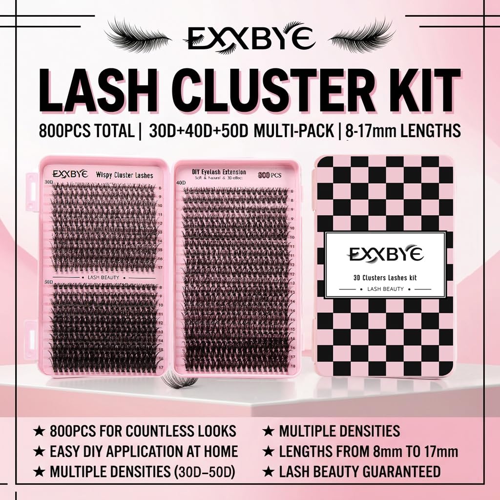 Wispy Lash Clusters Kit 800pcs Lash Extension Kit Eyelash Clusters 30D&40D&50D Natural Lashes Clusters 8-18mm DIY Individual Lashes Cluster
