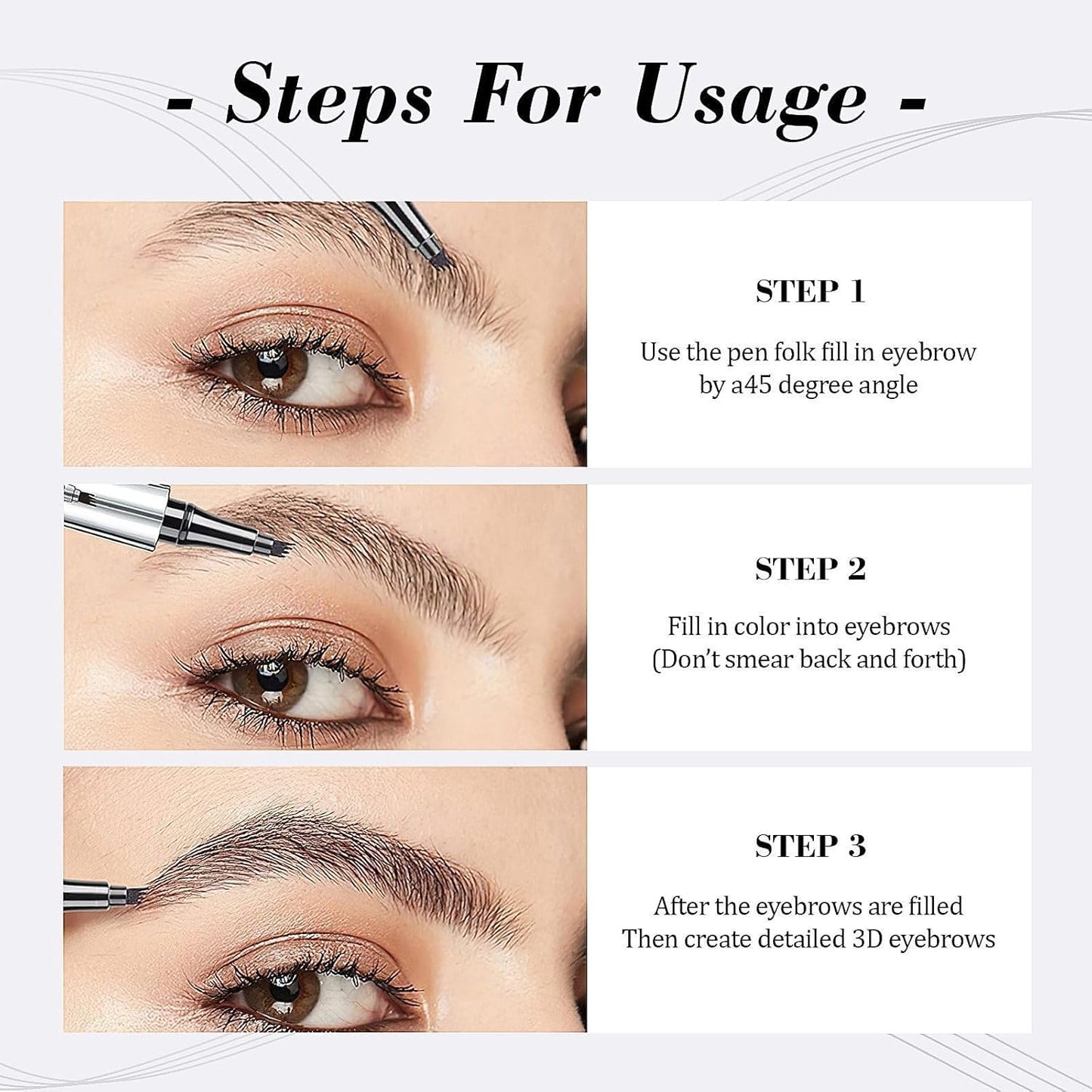 Microblading Eyebrow Pen - Long-Lasting 4 Fork Tip Tattoo Pencil | Dark Brown, Easy to Use Eyebrow Brush
