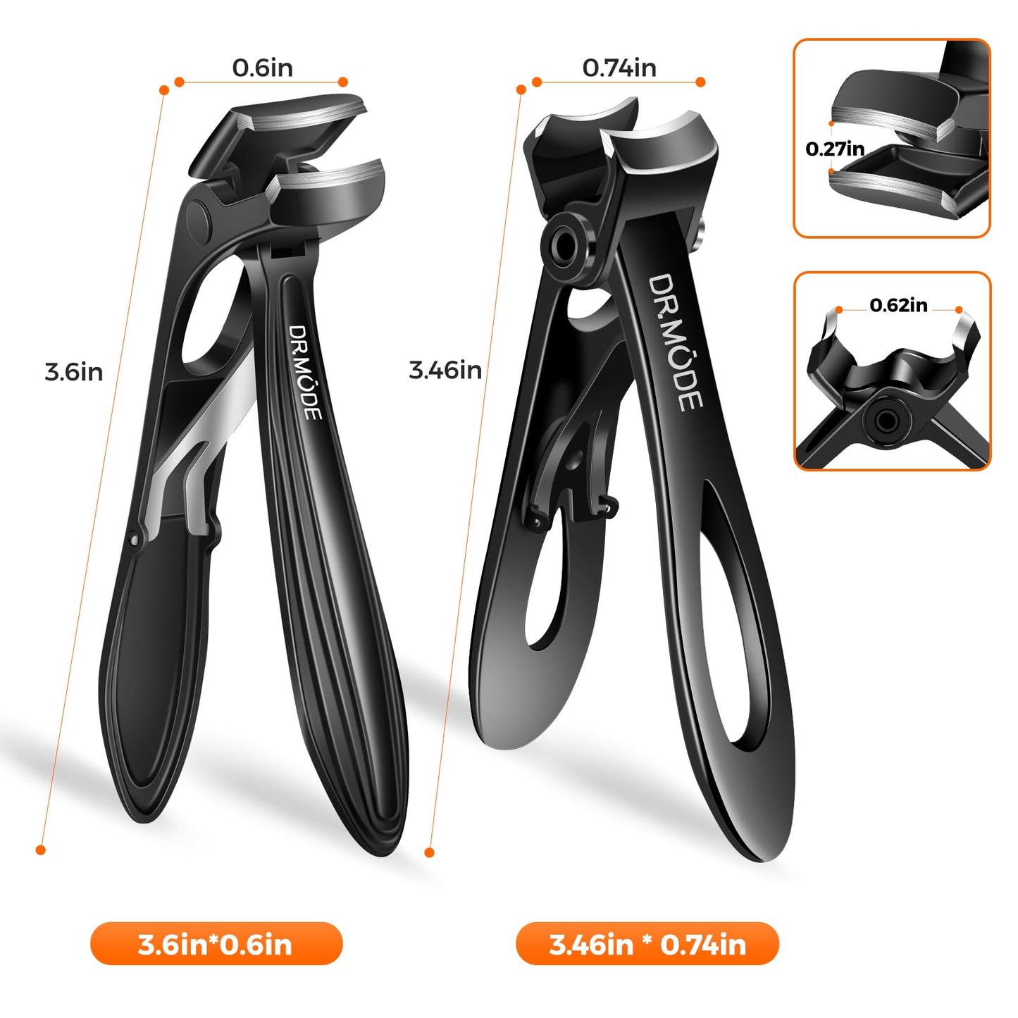 Toenail Clippers for Thick Toenails for Seniors, Angled Head Long Handled Toe Nail Clippers for Men with Wide Jaw Opening, Heavy Duty Large Finger Nail Clippers Adult Cutter with Catcher, Black