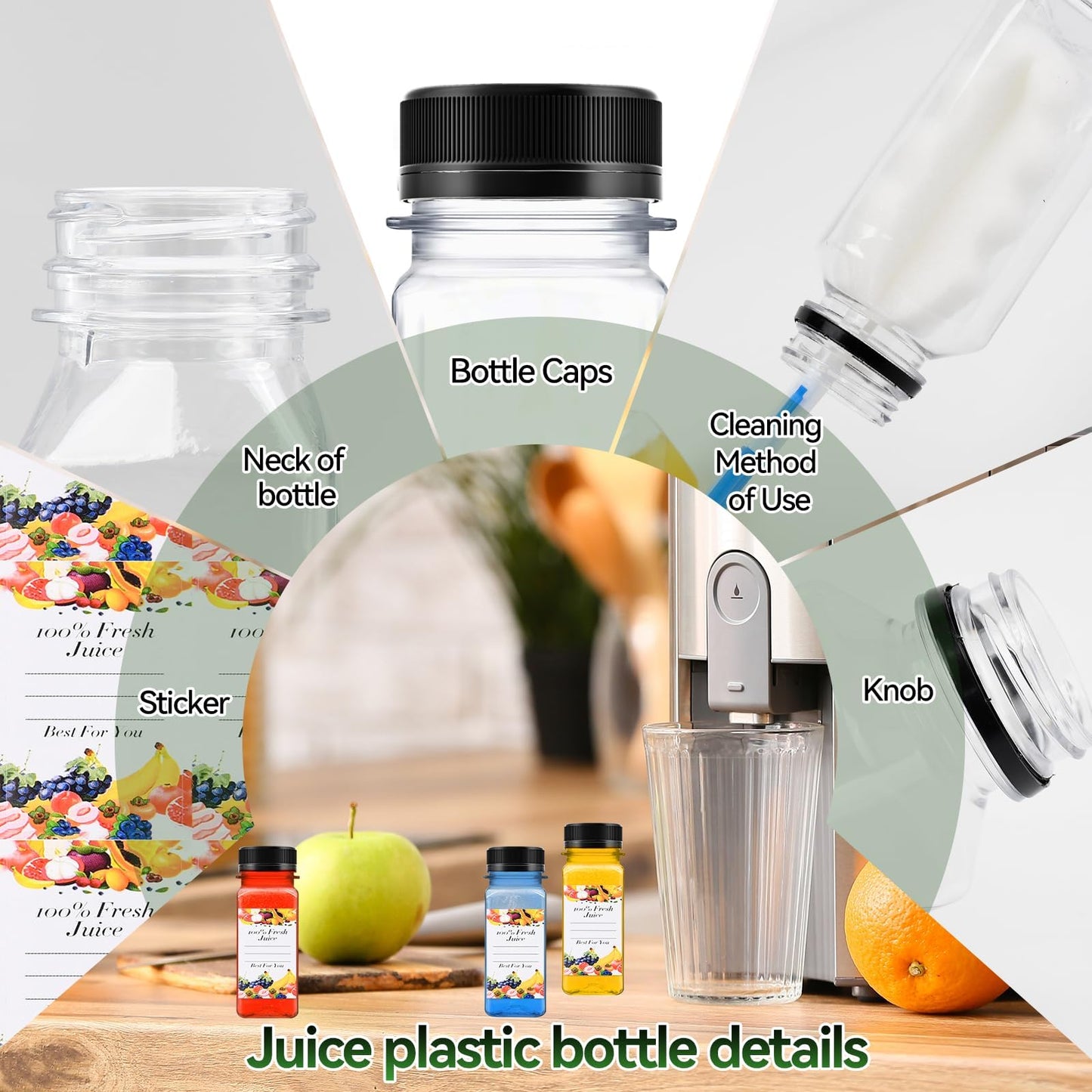 6pcs 2oz Shot Bottles with Caps, Empty Juice Bottles for Juicing, Reusable Containers with Labels, Funnel and Brush for Milk Ginger Shots Drinking,Other Beverage