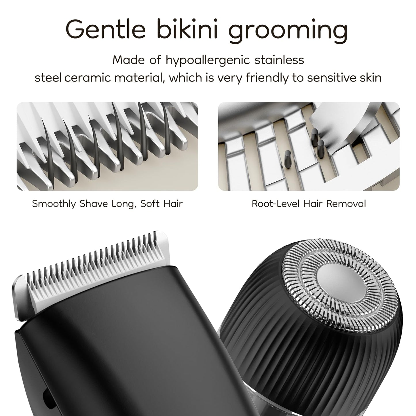 knvovno Bikini & Body Hair Trimmer for Women, Dual Head - IPX7 Waterproof Electric Razor for Gentle Pubic, Facial, Underarm, and Leg Shaving