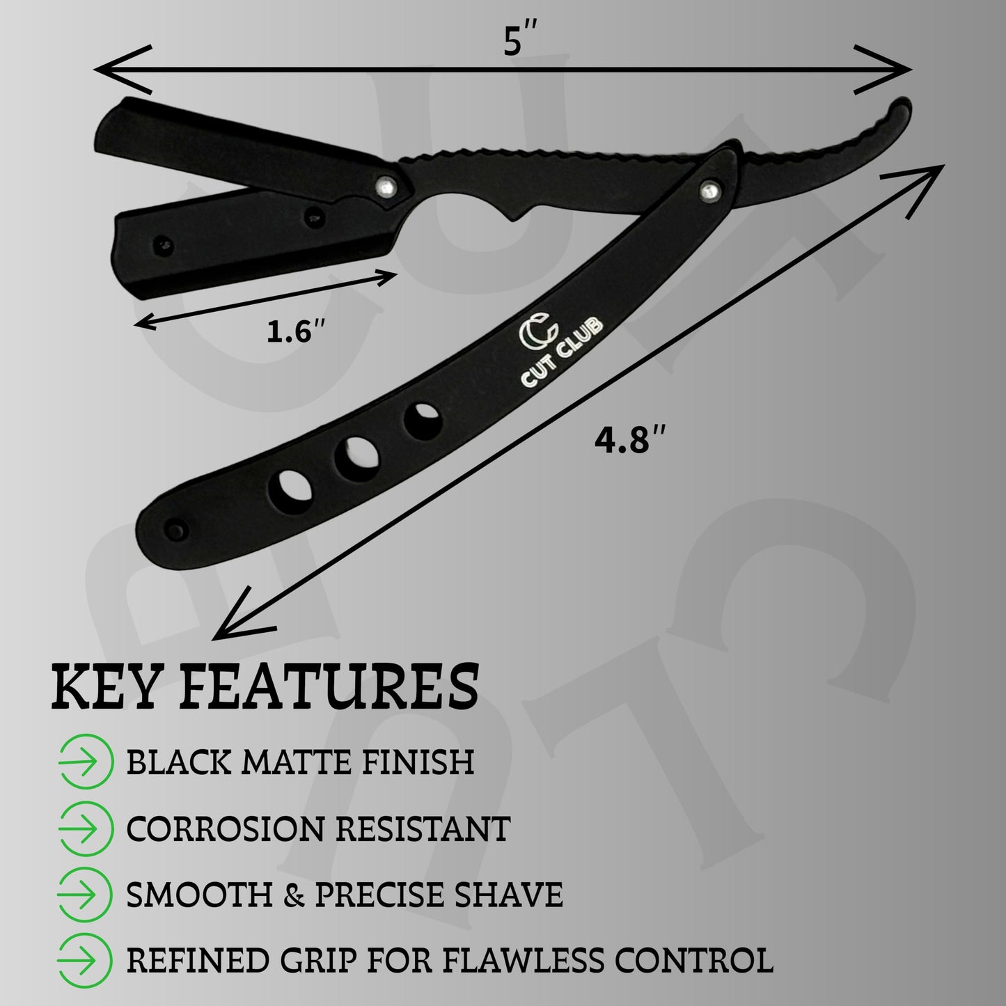 Cut Club® Professional Straight Razor for Men – Stainless Steel Barber Straight Edge Razor Kit with 10 Double Edge Blades, Navajas Para Barbero for Men’s Shaving, Giftable Box & Leather Pouch (Black)