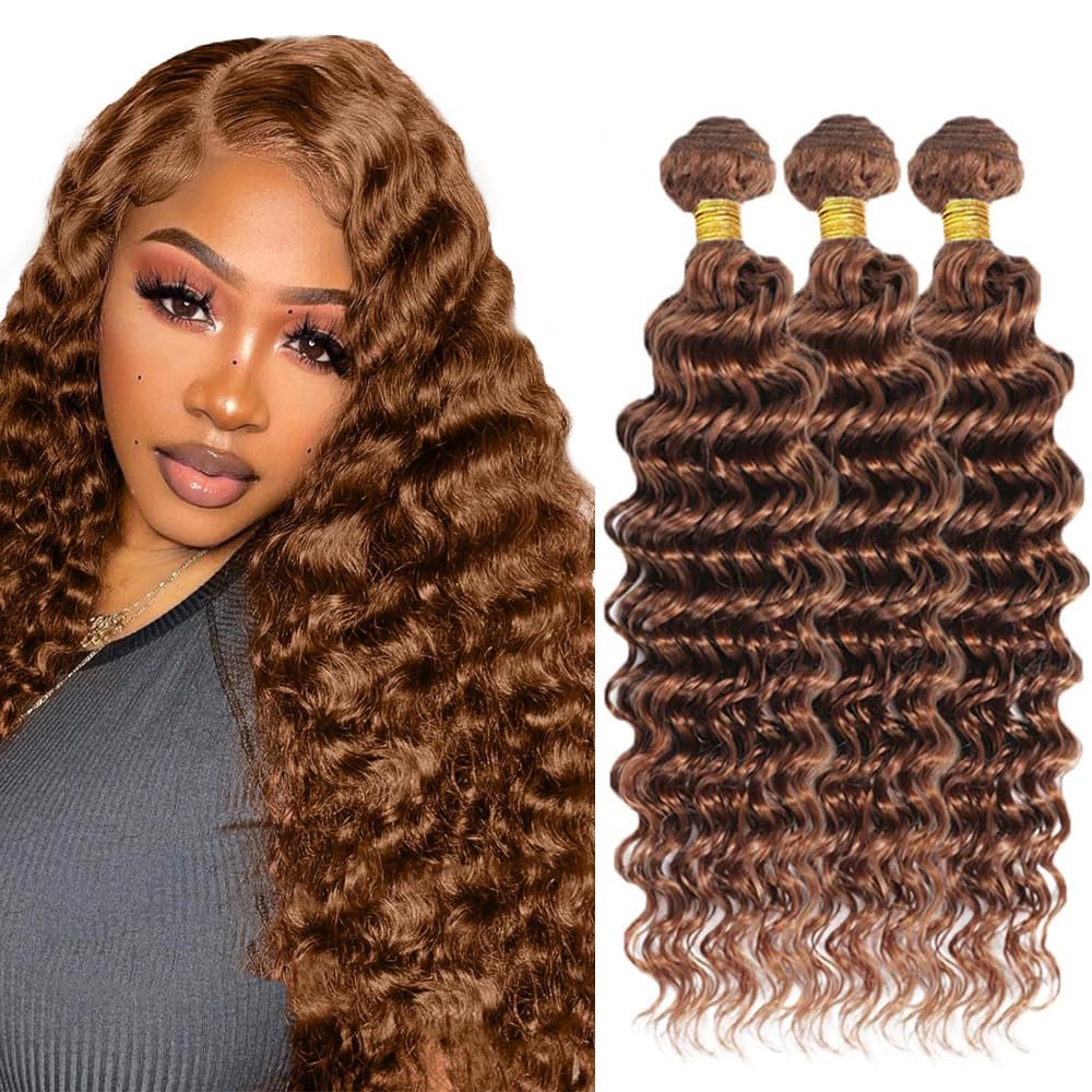 30 32 34 Inch Light Brown Bundles Human Hair Light Brown Deep Wave Bundle Peruvian Virgin Remy Hair 3 Bundles 30 Deep Wave Hair Extensions