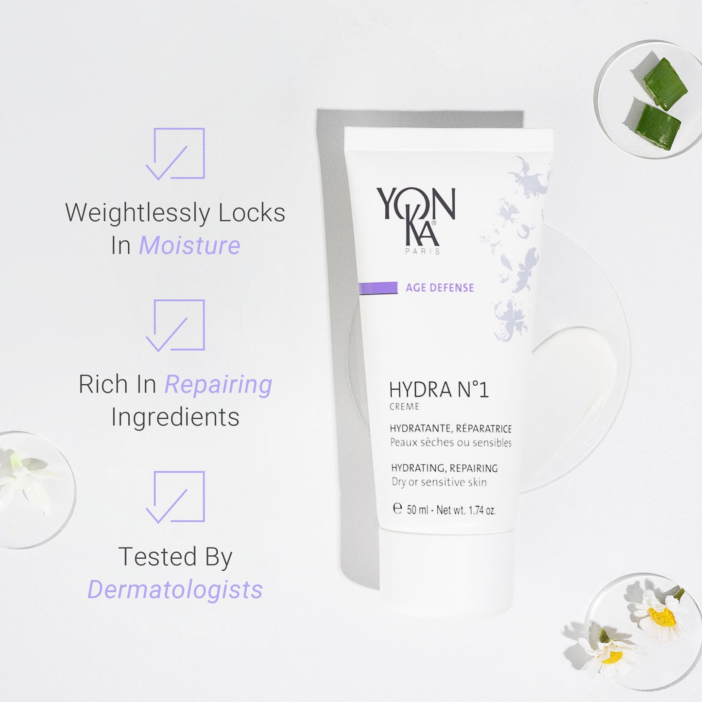Yonka Hydra No.1 Crème | Repair & Hydrating Face Cream with Hyaluronic Acid & Vitamins A, C & E | Comforts & Strengthens Moisture Barrier | For Very Dry & Dehydrated Skin | Paraben-Free | 1.74 fl oz