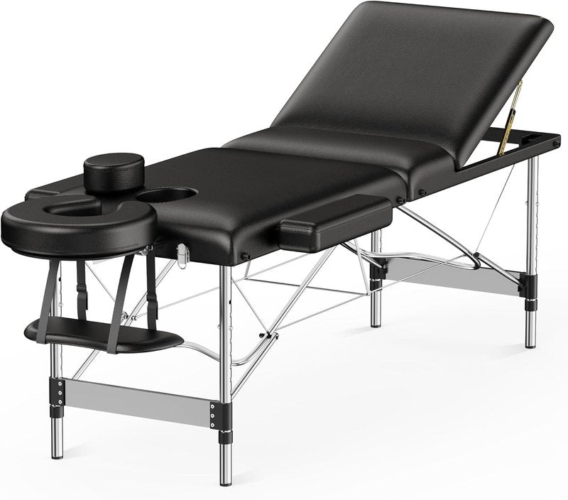 Portable Massage Table - 84" Long | Professional 3-Section Reclining Couch for SPA & Tattoo Use - Black