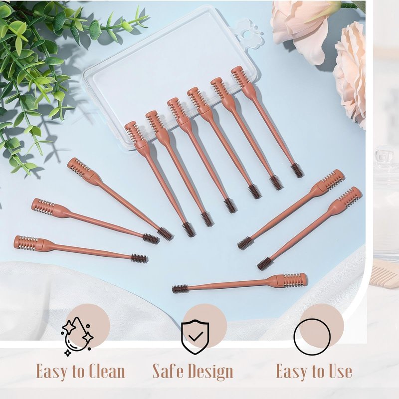 Lanties 12 Pcs 2 in 1 Nasal Hair Cutter 2026 Upgrade Design Double Sided Nose Hair Trimmer for Men Women Portable 360° Rotating Manual Nose Nasal Knife Soft Cleaning Brush Box Package (Khaki)