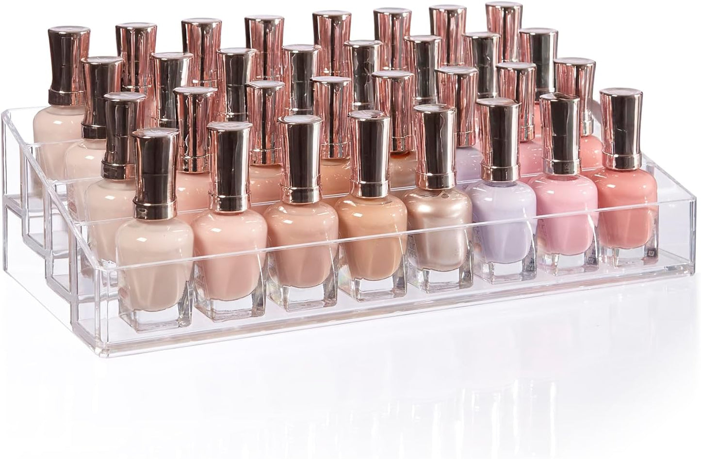Multi-Level Nail Polish Bottle Holder - Clear Plastic Organizer Rack for 40 Bottles | 4-Tiered Vanity Display Stand
