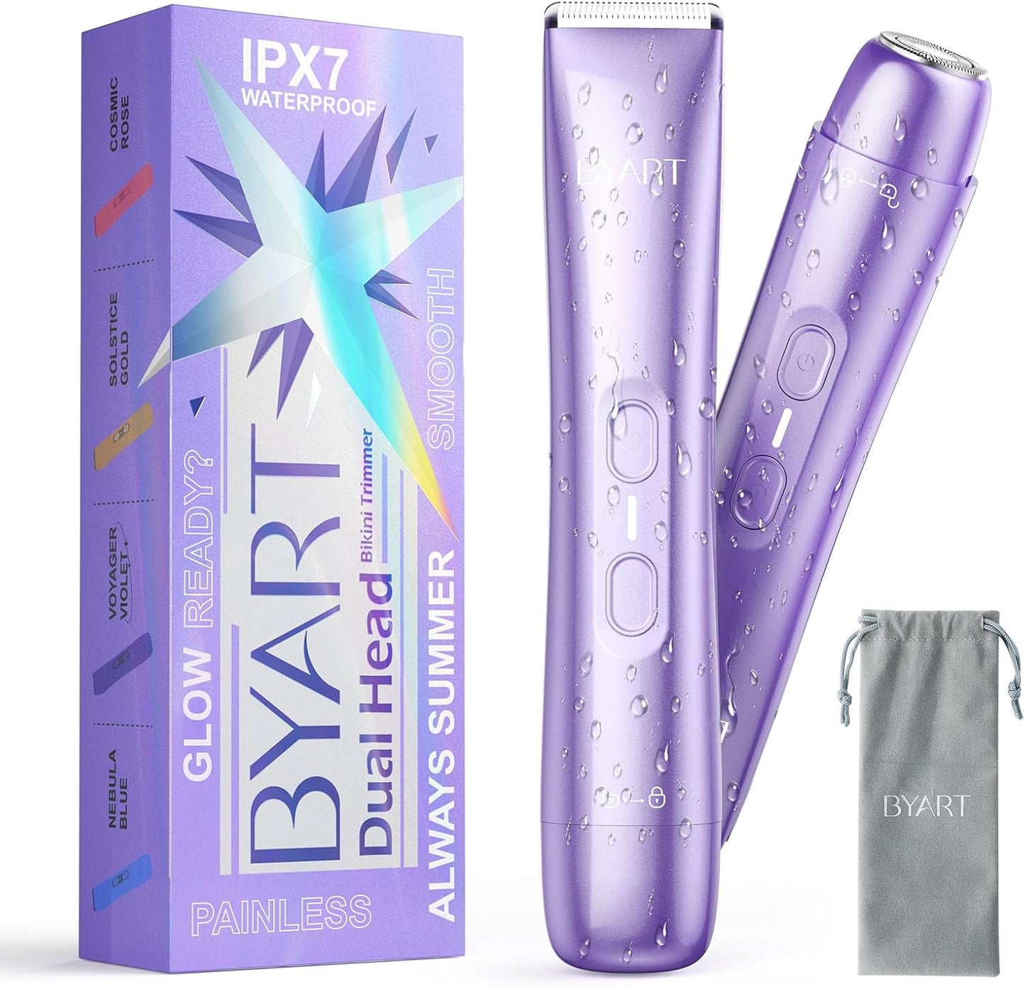 Bikini Trimmer for Women - Dual Head IPX7 Waterproof Electric Razor for Painless Hair Removal | Portable Cordless Shaver, Fast Charging