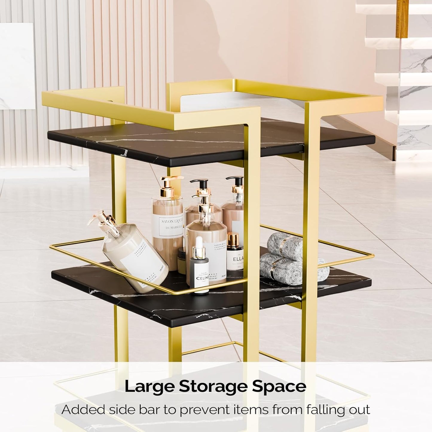 Esthetician Cart - Rolling Salon Trolley with Wheels | Black Gold Mobile Storage Organizer for Beauty Spa & Cosmetology