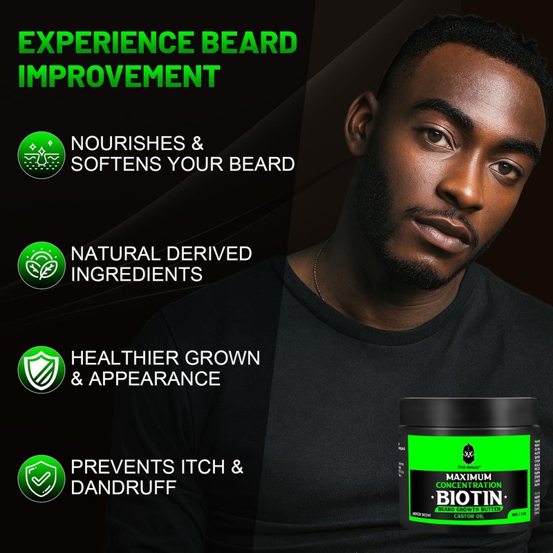 Beard Butter-Maximum Concentration Biotin,with Castor Oil and Argan & Jojoba Oils, Promotes Beard Growth, Styles, Strengthens & Softens Beards ,Unruly Beards While Relieving Itch,2 Ounce*2(2 Pack)