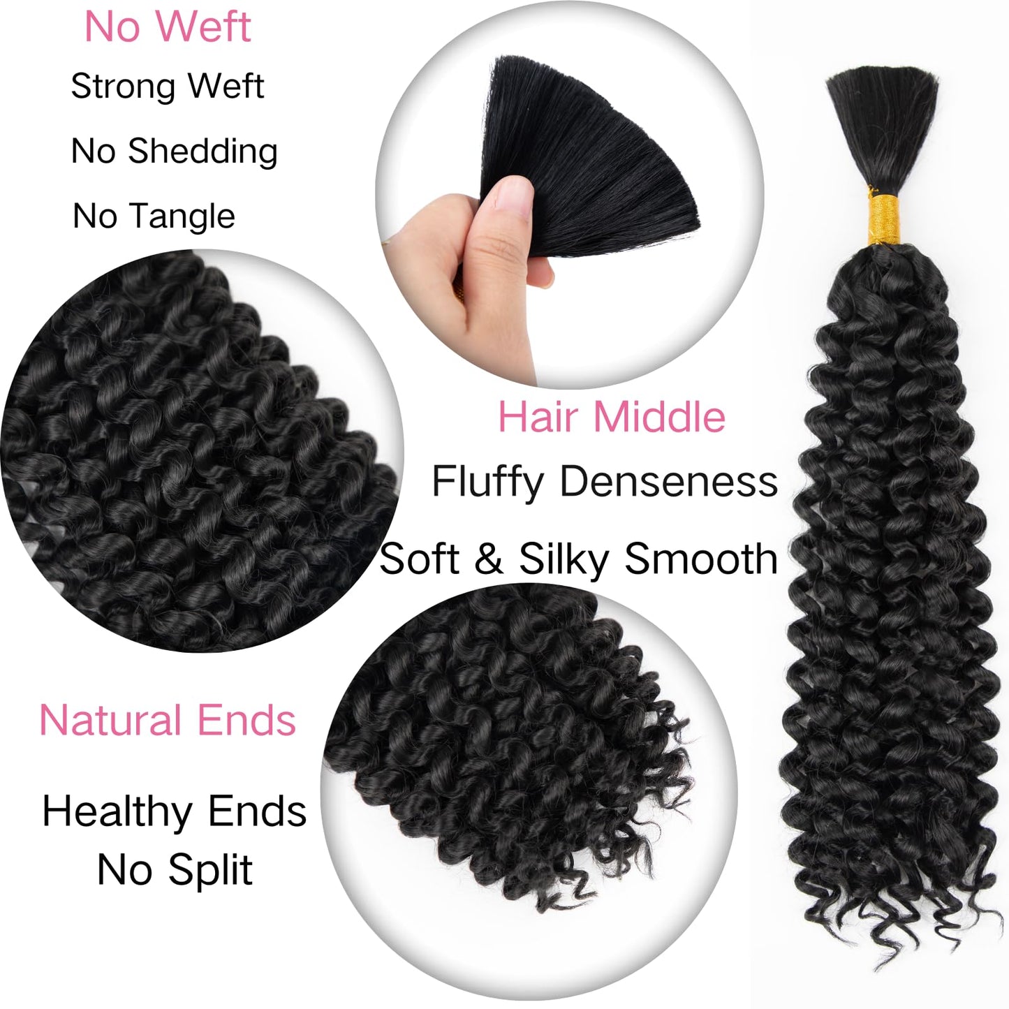 Curly Bulk Hair 20inch 155g For Braiding Hair Wet And Wavy Curly Wave Bulk Hair Quality Synthetic Micro Braiding Hair Extensions for Boho Braids No Weft (Natural Black 20inch 2Bundles)