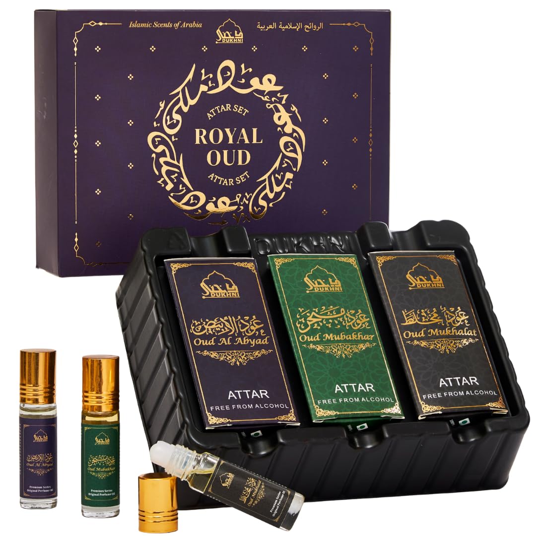Royal Oud Attar Oil Set - Pure Oudh Fragrance Gift Set for Eid & Ramadan | 3 Mini Roll-On Perfumes x 6ml