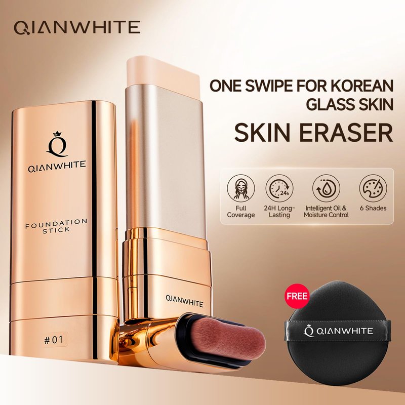 QIANWHITE Korean Foundation Stick for Mature Skin, Waterproof Natural Nude Full Coverage Foundation Makeup Concealer, Double Head Foundations Make Up Sticks with Brush for All Skin (#05 CHOCOLATE)