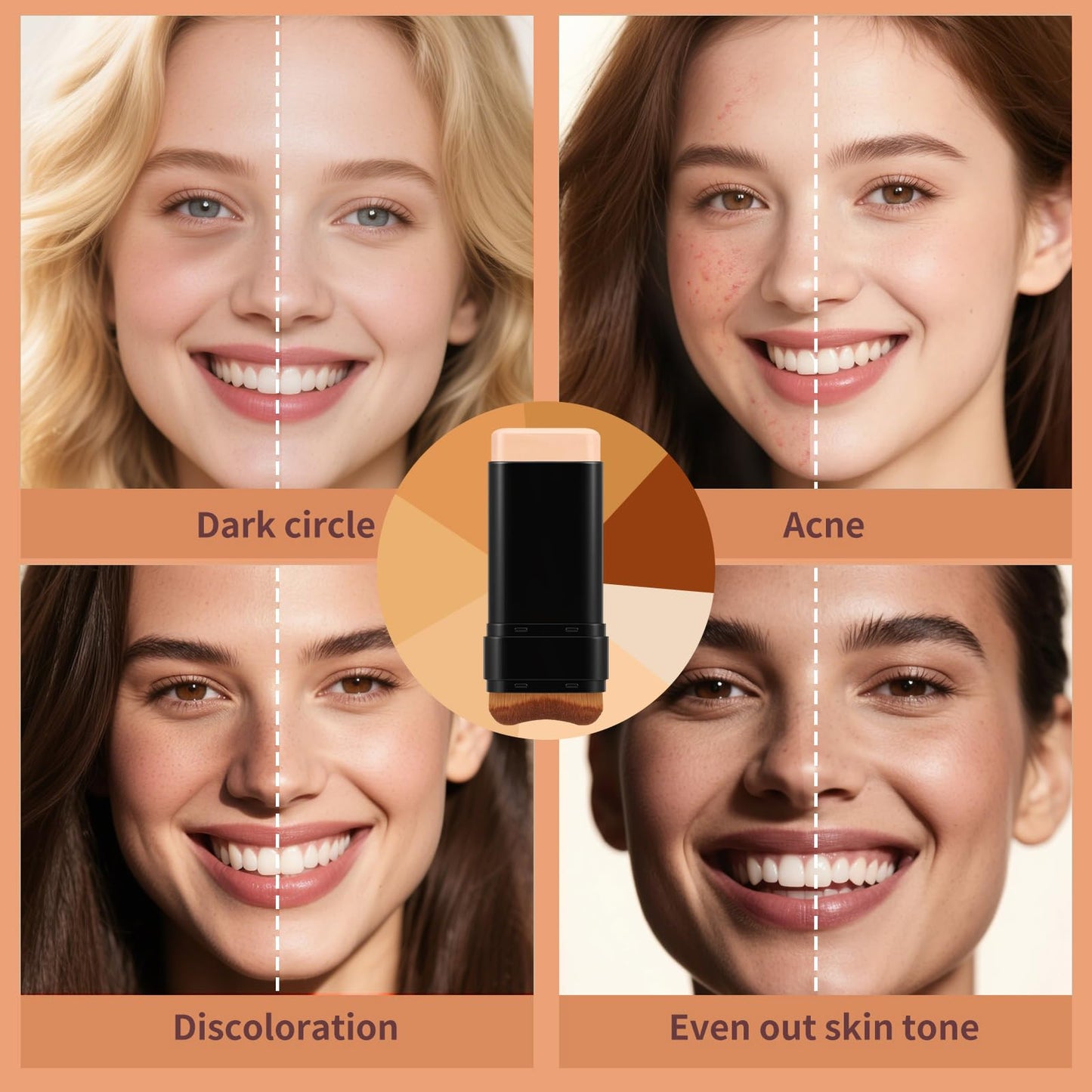 Zaidoc Foundation Stick, Dual-Ended with Brush, 2-in-1 Longwear & Waterproof, Natural Full Makeup Concealer Coverage for Dark Circles & Blemishes with Hydrating Olive & Camellia, 2.09 oz (03#)