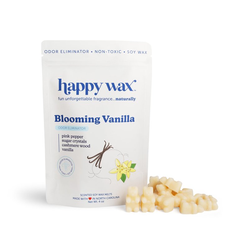Happy Wax Odor Eliminating Scented Soy Wax Melts – Blooming Vanilla – Pet-Safe, Non-Toxic, Perfect for Use with Wax Warmers - for Home Fragrance & Freshness - 4 oz Pouch