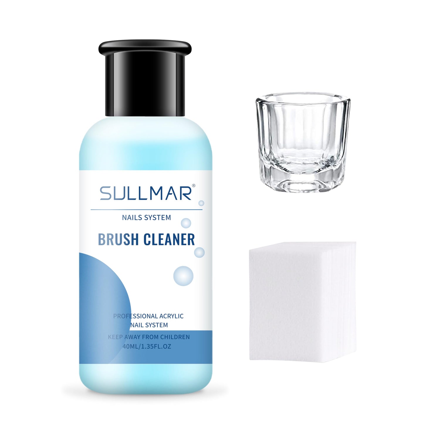 SULLMAR Acrylic Nail Brush Cleaner 40ml Nails Nail Art Tools for Quickly Clean Gel Nail Art Brush with Nail Cotton Pads Glass Cup for Salon Home 1.35fl.oz